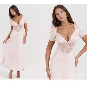 House of CB 'Rafaela' Soft Peach Pure Silk & Lace Dress NWOT size XS